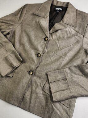 Kasper Women's 14 Button Blazer Jacket Bronze Pewter Suit Coat Lined Career FLAW